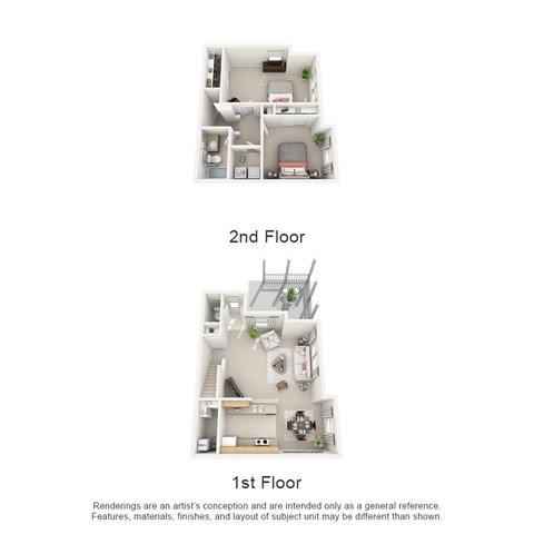 Two images of a house layout, one showing the first floor and the other showing the second floor.